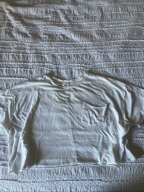 Free People Distressed White Crop Pocket Tee EUC